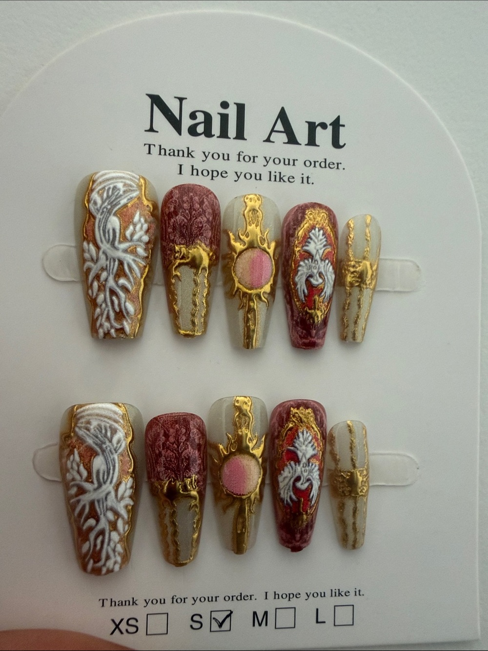 Press-On Set in Burgundy, Gold & White -